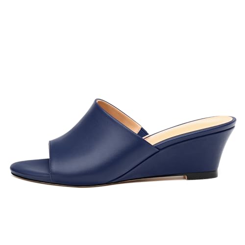 Heisnemca Women's 2 Inch Matte High Heel Sandals Open Toe Wedge Heels Casual Slip On Shoes